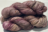 Hand Dyed Yarn "Orchids Akimbo" Purple Brown Mauve Tan Violet Taupe Caramel Ochre Speckled Merino DK Superwash 243yds 100g