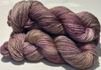 Hand Dyed Yarn "Orchids Akimbo" Purple Brown Mauve Tan Violet Taupe Caramel Ochre Speckled Merino DK Superwash 243yds 100g