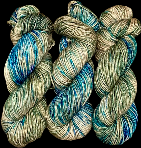 Hand Dyed Yarn "Glacial" Turquoise Teal Violet Blue Spruce Green Brown Tan Caramel Speckled Merino Worsted Superwash 210yds 192m 115g