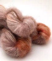 Hand Dyed Yarn "Caramel Mochaccino" Brown Gold Caramel Taupe Pink Baby Suri Alpaca Silk Laceweight 437yds 50g