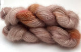 Hand Dyed Yarn "Caramel Mochaccino" Brown Gold Caramel Taupe Pink Baby Suri Alpaca Silk Laceweight 437yds 50g