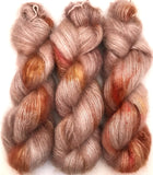 Hand Dyed Yarn "Caramel Mochaccino" Brown Gold Caramel Taupe Pink Baby Suri Alpaca Silk Laceweight 437yds 50g