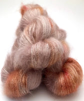 Hand Dyed Yarn "Caramel Mochaccino" Brown Gold Caramel Taupe Pink Baby Suri Alpaca Silk Laceweight 437yds 50g