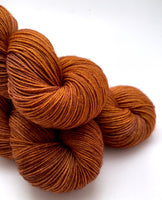 Hand Dyed Yarn "Just Rusted Enough" Rust Brown Copper Orange Gold Caramel Speckled BFL Bluefaced Leicester Silk Fingering SW 425yds 115g