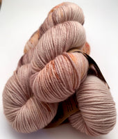 Hand Dyed Yarn "Caramel Mochaccino" Brown Caramel Gold Pink Red Tan Speckled BFL Bluefaced Leicester Nylon Fingering Sock Superwash 463yds 100g