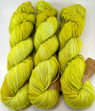 Hand Dyed Yarn "Sprung" Lime Chartreuse Acid Green Yellow Gold Polwarth DK Superwash 246yds 100g