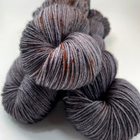 Hand Dyed Yarn "Cast Iron" Grey Brown Charcoal Backish Rust Speckled Merino Fine Fingering Singles Superwash 465yds 115g