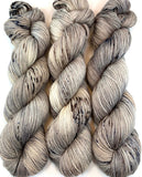 Hand Dyed Yarn "Silverbirchenstick" Grey Tan Silver Brown Black Speckled Merino DK Superwash 243yds 100g