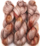 Hand Dyed Yarn "Caramel Mochaccino" Brown Gold Caramel Taupe Pink Baby Suri Alpaca Silk Laceweight 437yds 50g