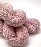 Hand Dyed Yarn "Susurrus" Blush Rose Beige Mauve Pink Purple Merino Nylon Zebra Fingering Superwash 438yds 100g