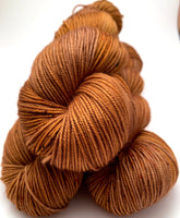 RESERVED for Leah** Hand Dyed Yarn "Just Rusted Enough" Rust Brown Copper Orange Gold Caramel Speckled Merino Sport Superwash 328yds 100g