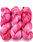 Hand Dyed Yarn "Oink Ponk" Pink Magenta Fuchsia Hot Pink Red Gold Bordeaux Caramel Speckled Merino Bulky Superwash 106yds 100g