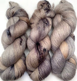 Hand Dyed Yarn "Silverbirchenstick" Grey Tan Silver Brown Black Speckled Merino DK Superwash 243yds 100g