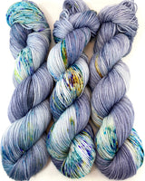 Hand Dyed Yarn "BeeBop Blues" Blue Navy Grey Turquoise Teal Gold Yellow Violet Green Speckled Merino Nylon Fingering Sock Superwash 437yds 100g