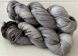 Hand Dyed Yarn "Scattered" Silver Brown Grey Black Speckled Merino Mohair Nylon Sock Fingering Superwash 438yds 100g