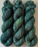 Hand Dyed Yarn "If a Teal Falls in the Forest…" Teal Green Blue Spruce Navy Chartreuse Merino Worsted Superwash 210yds 115g