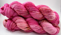 Hand Dyed Yarn "Oink Ponk" Pink Magenta Fuchsia Hot Pink Red Gold Bordeaux Caramel Speckled Bluefaced Leicester BFL Fingering Superwash 438yds 100g