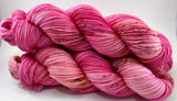 Hand Dyed Yarn "Oink Ponk" Pink Magenta Fuchsia Hot Pink Red Gold Bordeaux Caramel Speckled Bluefaced Leicester BFL Fingering Superwash 438yds 100g