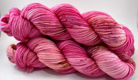 Hand Dyed Yarn "Oink Ponk" Pink Magenta Fuchsia Hot Pink Red Gold Bordeaux Caramel Speckled Merino Bulky Superwash 106yds 100g