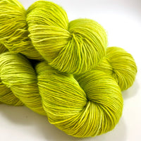 Hand Dyed Yarn "Sprung" Lime Chartreuse Acid Green Yellow Gold Merino SuperKid Mohair Fingering Singles SW 395yds 100g