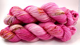 Hand Dyed Yarn "Oink Ponk" Pink Magenta Fuchsia Hot Pink Red Gold Bordeaux Caramel Speckled Bluefaced Leicester BFL Fingering Superwash 438yds 100g