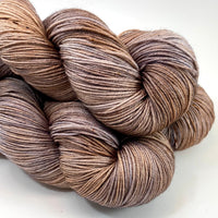 Hand Dyed Yarn "Whippoorwill" Grey Silver Brown Copper Tan Caramel Beige Speckled Merino Silk DK Superwash 246yds 100g