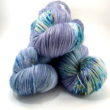 Hand Dyed Yarn "BeeBop Blues" Blue Navy Grey Turquoise Teal Gold Yellow Violet Green Speckled Polwarth DK Superwash 246yds 100g
