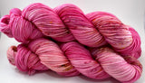 Hand Dyed Yarn "Oink Ponk" Pink Magenta Fuchsia Hot Pink Red Gold Bordeaux Caramel Speckled Merino Worsted Superwash 218yds 100g