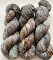 LHand Dyed Yarn "Here There Be Dragons" Brown Green Khaki Grey Gold Caramel Rust Speckled Merino Sport Superwash 328yds 100g