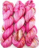 Hand Dyed Yarn "Oink Ponk" Pink Magenta Fuchsia Hot Pink Red Gold Bordeaux Caramel Speckled Bluefaced Leicester BFL Fingering Superwash 438yds 100g