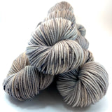 Hand Dyed Yarn "Silverbirchenstick" Grey Tan Silver Brown Black Speckled Merino DK Superwash 243yds 100g