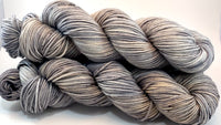 Hand Dyed Yarn "Silverbirchenstick" Grey Tan Silver Brown Black Speckled Merino DK Superwash 243yds 100g