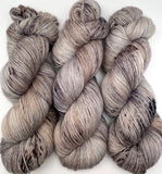 Hand Dyed Yarn "Silverbirchenstick" Grey Tan Silver Brown Black Speckled Merino DK Superwash 243yds 100g