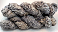 Hand Dyed Yarn "Silverbirchenstick" Grey Tan Silver Brown Black Speckled Merino DK Superwash 243yds 100g