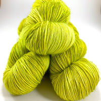 Hand Dyed Yarn "Sprung" Lime Chartreuse Acid Green Yellow Gold Merino SuperKid Mohair Fingering Singles SW 395yds 100g