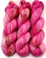 Hand Dyed Yarn "Oink Ponk" Pink Magenta Fuchsia Hot Pink Red Gold Bordeaux Caramel Speckled Bluefaced Leicester BFL Fingering Superwash 438yds 100g