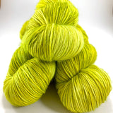 Hand Dyed Yarn "Sprung" Lime Chartreuse Acid Green Yellow Gold Polwarth DK Superwash 246yds 100g