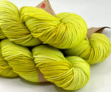 Hand Dyed Yarn "Sprung" Lime Chartreuse Acid Green Yellow Gold Polwarth DK Superwash 246yds 100g