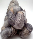 Hand Dyed Yarn "Silverbirchenstick" Grey Tan Silver Brown Black Speckled Merino DK Superwash 243yds 100g