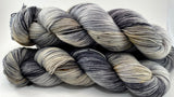 Hand Dyed Yarn “Gritty" Beige Tan Caramel Grey Gold Black Speckled Polwarth DK SW 246yds 100g