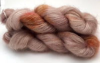Hand Dyed Yarn "Caramel Mochaccino" Brown Gold Caramel Taupe Pink Kid Mohair Silk Laceweight 465yds 50g