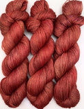Hand Dyed Yarn "Another Brick in the Shawl" Brick Red Rust Brown Orange Pink Copper Speckled Alpaca Silk Fingering 438yds 100g