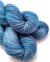 Hand Dyed Yarn "Blew By You" Blue Denim Cobalt Indigo Grey Navy Merino Fingering Superwash 438yds 100g
