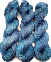 Hand Dyed Yarn "Blew By You" Blue Denim Cobalt Indigo Grey Navy Polwarth Fingering Superwash 438yds 100g