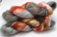 Hand Dyed Yarn "Pheasant Plucker" Green Grey Teal Yellow Gold Brown Red Kid Mohair Silk Laceweight 465yds 50g