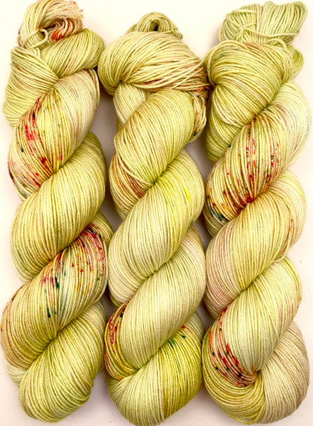 Hand Dyed Yarn "Freshly Squeezed" Lime Green Chartreuse Yellow Orange Pink Purple Speckled Merino Nylon Fine Fingering SW 463yds 100g