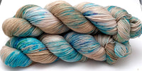 Hand Dyed Yarn "Glacial" Turquoise Teal Violet Blue Brown Tan Caramel Speckled Merino Nylon DK Superwash 248yds 100g