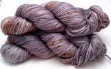 Hand Dyed Yarn "Dusty Rusty Denim" Blue Brown Navy Grey Rust Speckled Merino Silk DK Superwash 246yds 100g