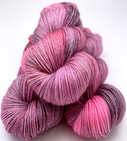Hand Dyed Yarn "20 Minute Workout" Pink Magenta Lavender Violet Grey Black Polwarth Fingering Superwash 438yds 100g