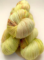 Hand Dyed Yarn "Freshly Squeezed" Lime Green Chartreuse Yellow Orange Pink Purple Speckled Merino Nylon Fine Fingering SW 463yds 100g